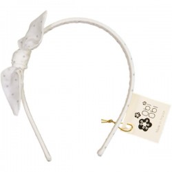 Serre-tête enfant noeud Blanc pois Argent
