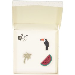 Brooches palm watermelon toucan